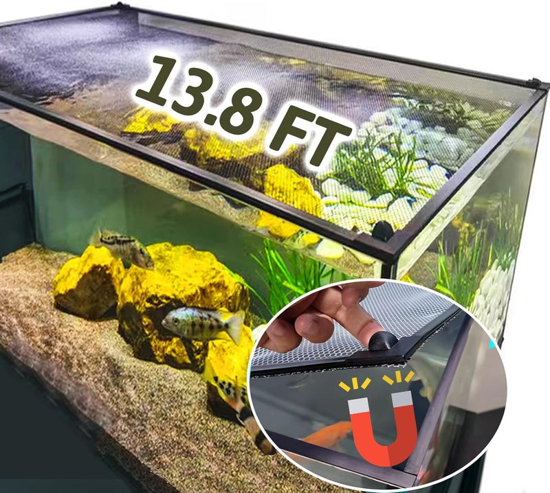 FUYITE 13.8 Feet DIY Magnetic Fish Aquarium Anti-Jumping net Cover, Mesh Screen Netting for Fish Aquarium Screen Top Cover, Reptiles from Jumping Out - Image 1